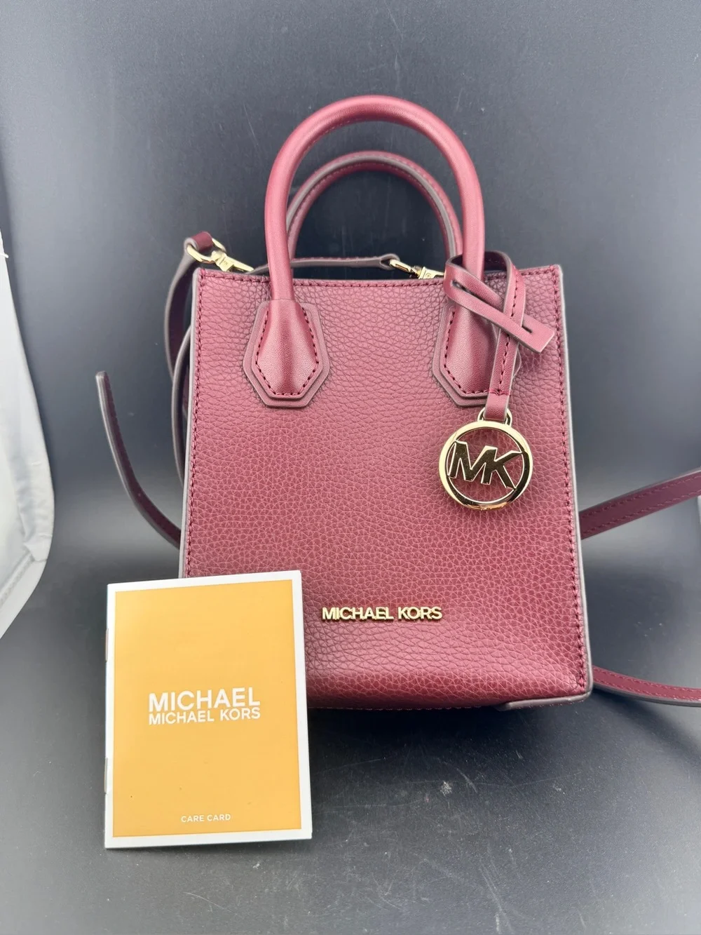Michael Kors Wine Pebbled Leather Mini Satchel with Gold MK Charm